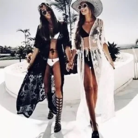 SOLD OUT Boho Floral Embroidered Lace Kimono Duster Wrap - Picture 2 of 11